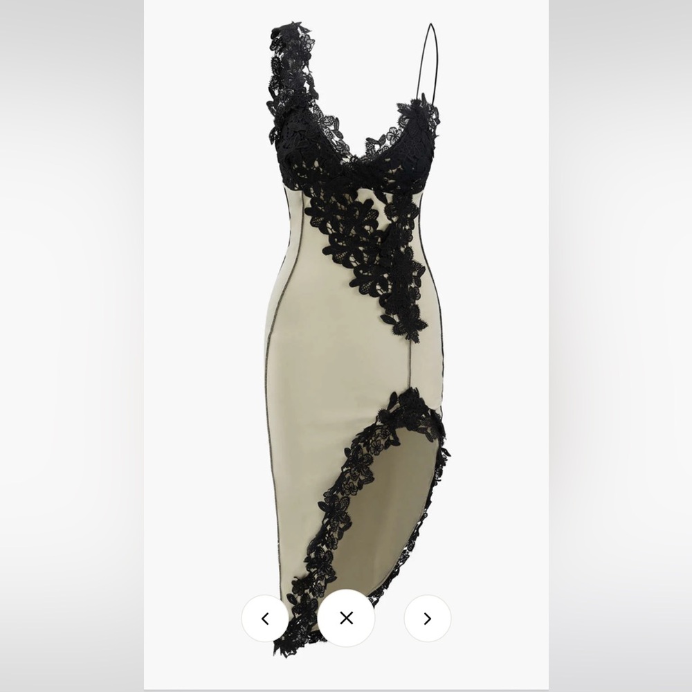 Elegant Asymmetrical Lace Dress in Black and Cream
